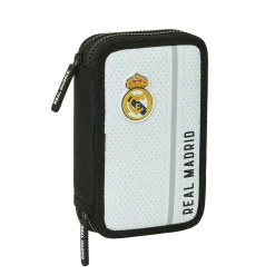SAFTA S.A. Double Filled Pencil Case White/Black Real Madrid^ Back To School|Stationery