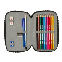 SAFTA S.A. Double Filled Pencil Case White/Black Real Madrid^ Back To School|Stationery