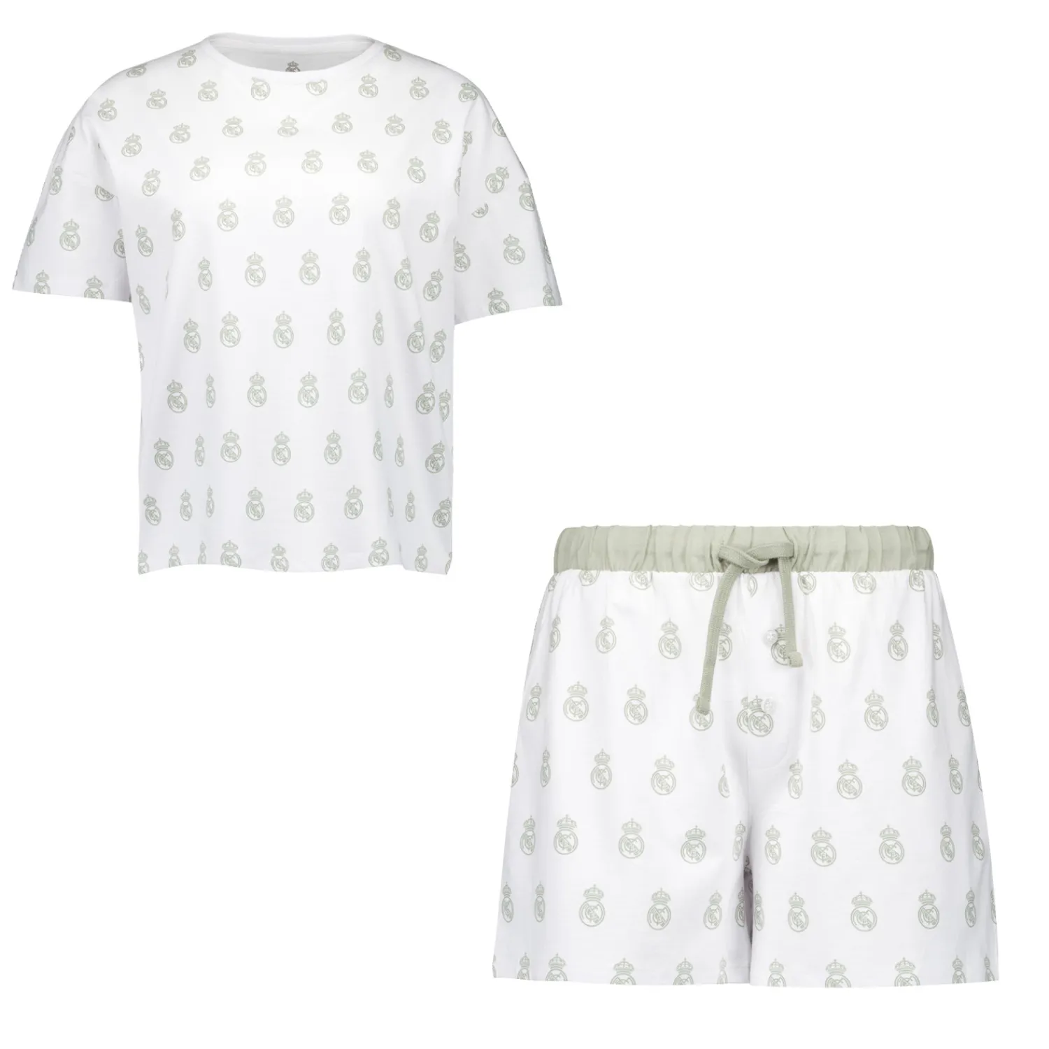 OSDM Womens Real Madrid White Dreams Pijama Set Printed Crest T-Shirt & Shorts Green^Women T-Shirts|Nightwear
